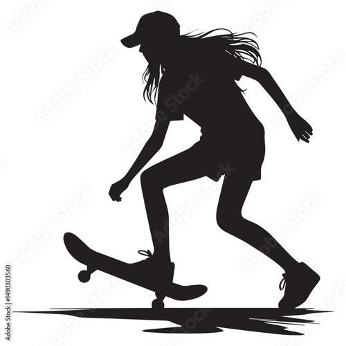 silhouette of a person playing skateboard, editable vector image