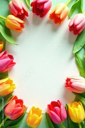 Wallpaper Mural Vibrant Spring Tulips Encircling a Blank Notecard, Perfect for Seasonal Greetings or Inspirational Messages Torontodigital.ca