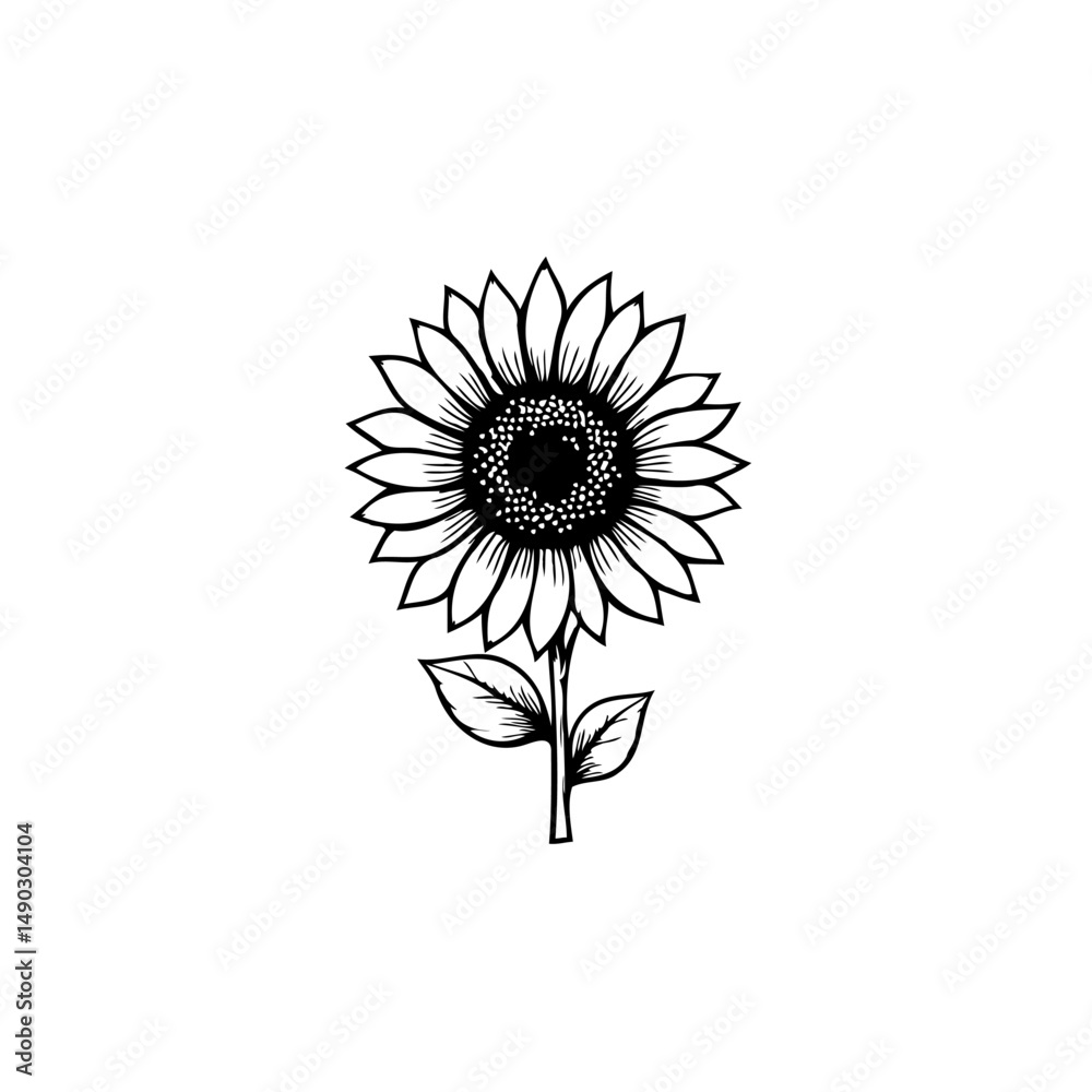 Fototapeta premium Elegant Sunflower Silhouette: A Minimalist Botanical Illustration with Intricate Details