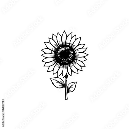 Elegant Sunflower Silhouette: A Minimalist Botanical Illustration with Intricate Details