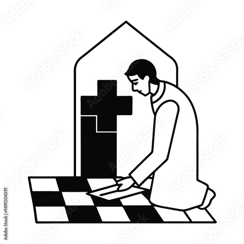 artisan laying mosaic floors in a chilean church