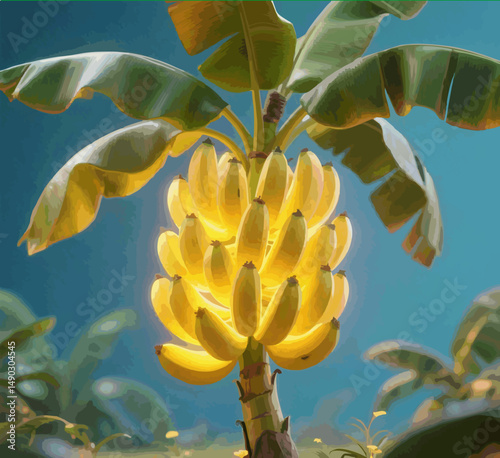 3d illustration of a glowing banana tree