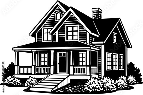 Two Story Cozy Home with Garden Vector