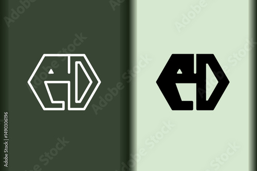 Vector of elephant logo design linear and silhouette icon minimal style. Creative simple animal on green background for business artwork. Modern flat icon elephant hexagon shape graphic illustration.