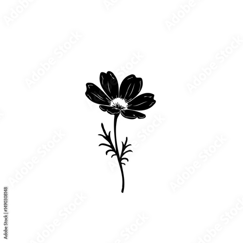 Elegant monochrome floral illustration showcasing a blossoming flower design