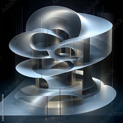 Mechanical Elegance – Spiraling Silver & Matte Black Architecture