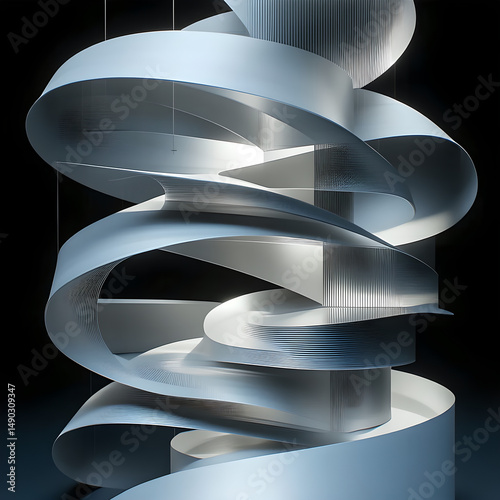 Mechanical Elegance – Spiraling Silver & Matte Black Architecture photo