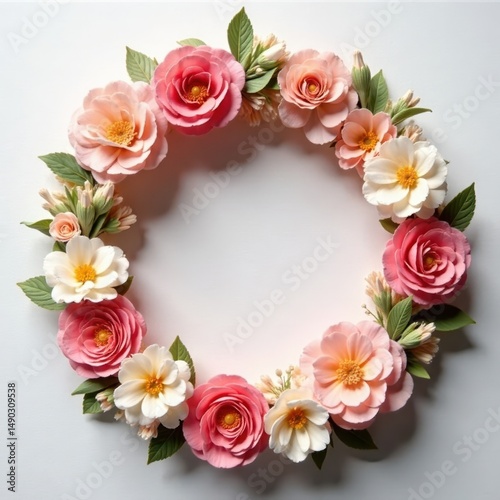 Soft floral wreath with gentle petals on fabric wallpaper, nature, interior decor