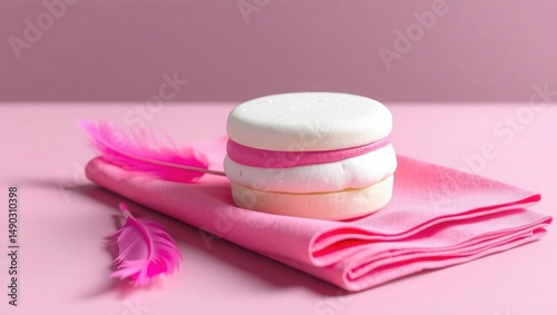 Whimsical pink dessert resting gently on napkin