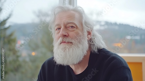Portrait of a mature man with white hair looking calmly into the camera