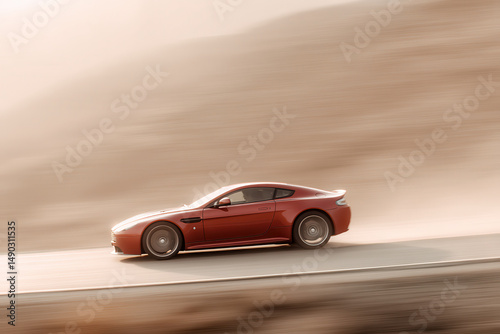 thrilling car race on empty track emphasizing driver in action