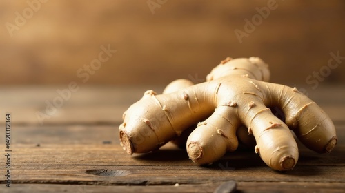 Wallpaper Mural Fresh Ginger Root on Rustic Wooden Surface A Close-Up Image of Natural, Organic Spice Torontodigital.ca