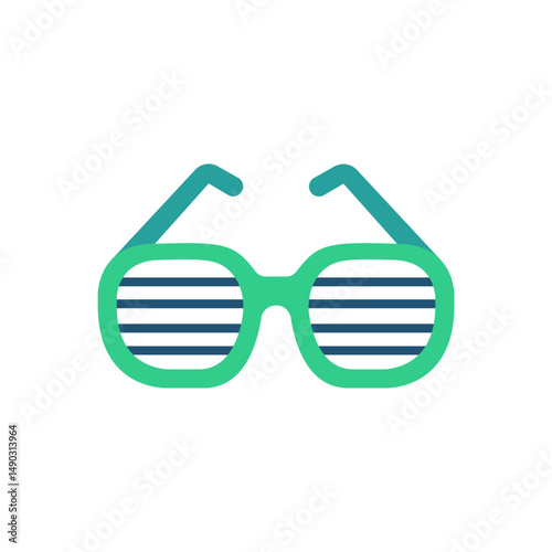 Stylish eyewear with vibrant green frames and gradient blue lenses illustration