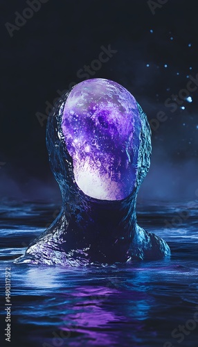 Surreal Space Scene with Majestic Purple and Blue Object