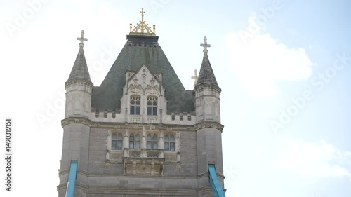 Close-Up of Tower Bridge Spire with Gothic Architectural Detail