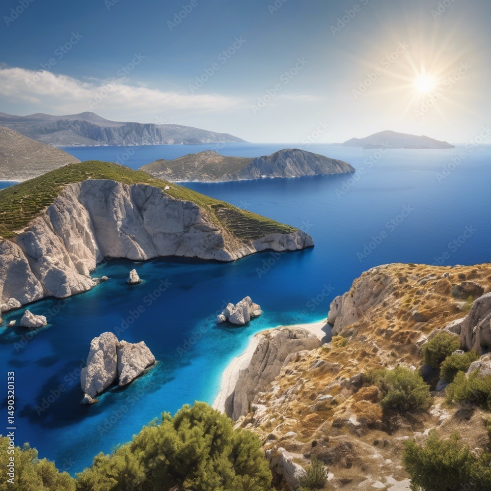 Obraz premium Cliffs that proudly rise above the calm, blue sea. Waves gently crash against the rocky coastline, creating picturesque landscapes full of nature and tranquility.