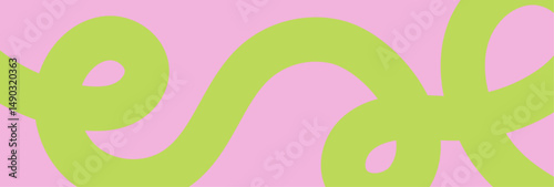 Abstract wavy green line on soft pink background. Hand drawn minimalist pastel pattern for horizontal poster, header, brochure cover, social media template
