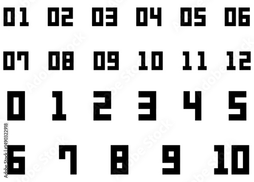 カクカクしたデザインの数字のイラストセット　黒