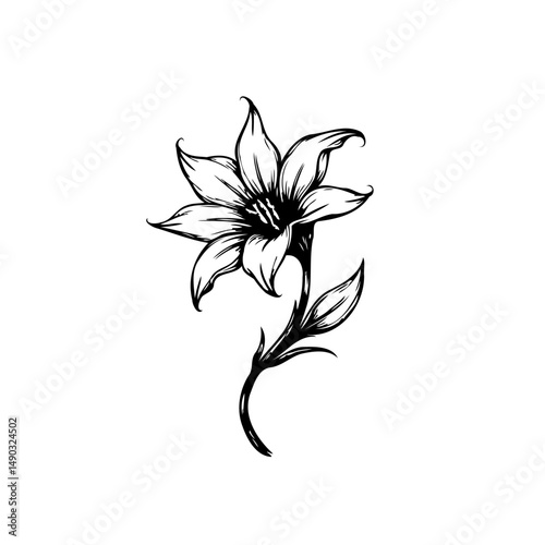 Elegant monochrome floral sketch showcasing delicate petals and flowing stem design