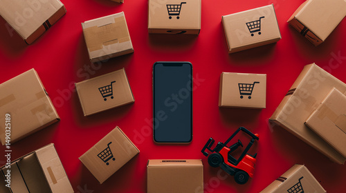 Online Shopping and Delivery Concept with Smartphone and Packages