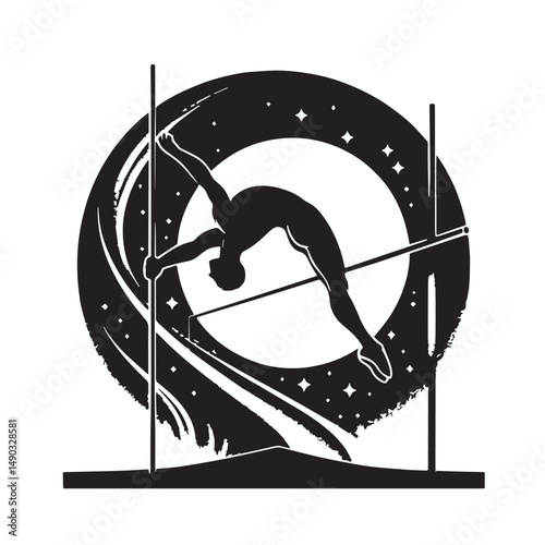Pole Vault Silhouette line art vector illustration on white background