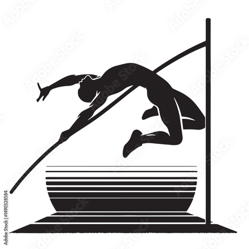 Pole Vault Silhouette line art vector illustration on white background
