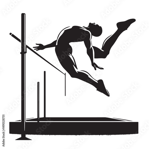 Pole Vault Silhouette line art vector illustration on white background