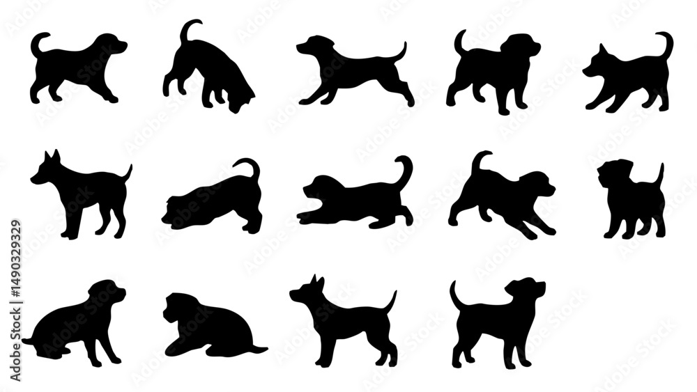 Obraz premium silhouette, dog, vector, animal, pet, black, mammal, silhouettes, puppy, pets