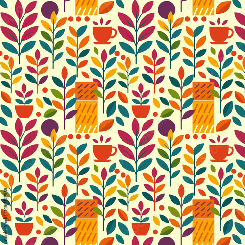 A seamless floral pattern in full color with an elegant design and artistic details, suitable for various design needs such as product packaging, fabric, wallpaper, invitations, greeting cards,