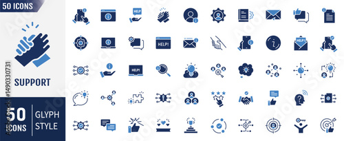 Support flat icon set. Containing Customer service, help, call and more. Vector illustration