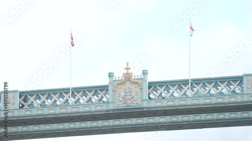 Close-Up Still Shot of Tower Bridge Flags and Crest Detail