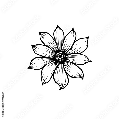Elegant botanical illustration of a blooming flower with delicate petals and refined details