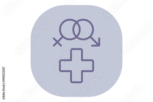 Symbols related to sexual health, showcasing two overlapping gender signs and medical plus symbol. Health and wellness concept