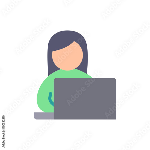 Flat vector illustration of a woman using a laptop in a casual setting