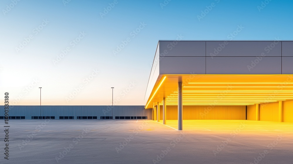 Obraz premium A modern underground parking area at night featuring a clean and spacious design.