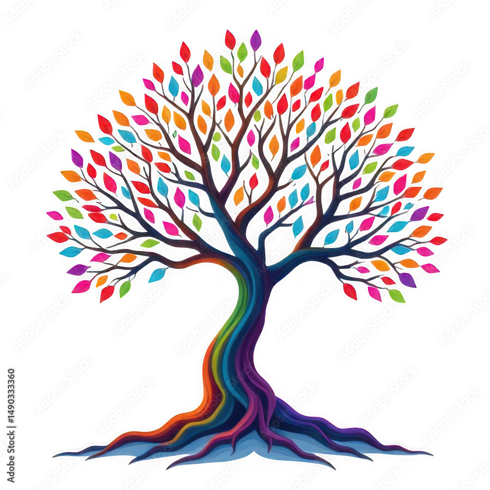 Naklejka premium Vibrant Artistic Tree with Colorful Leaves on a Black Background