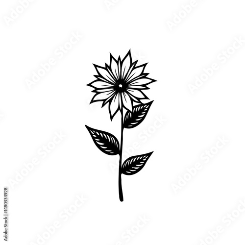 Elegant floral illustration showcasing a single stylized blossom with leaves