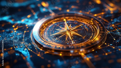 Wallpaper Mural Golden compass on digital world map. Torontodigital.ca