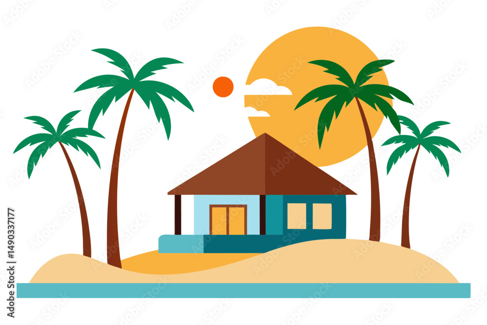 Obraz premium Beach House with Ocean View Illustration