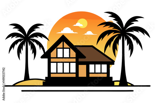 Beachfront Home with Palm Tree Scene
