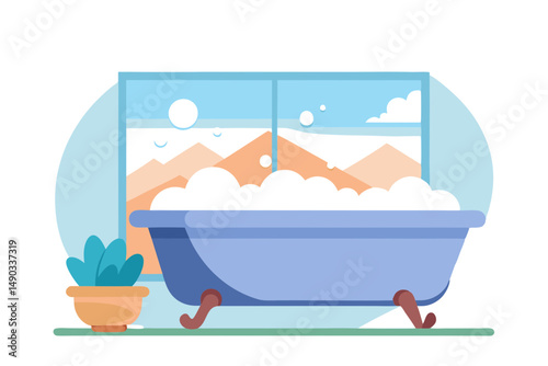 Bathroom Scene with Bubble Bath Vector