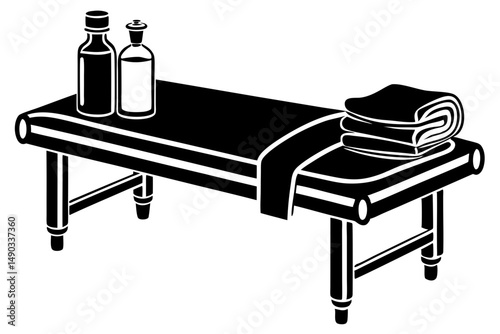 Massage Table with Towel and Essential Oils Art