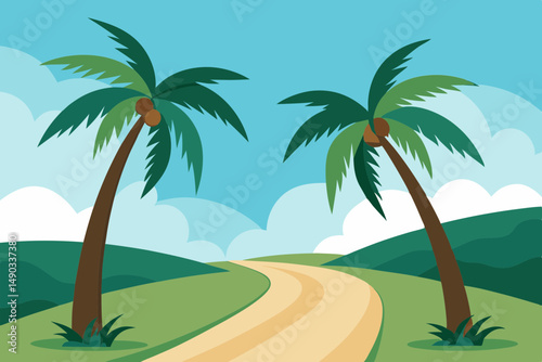 Swaying Palms Along Tropical Walkway Design