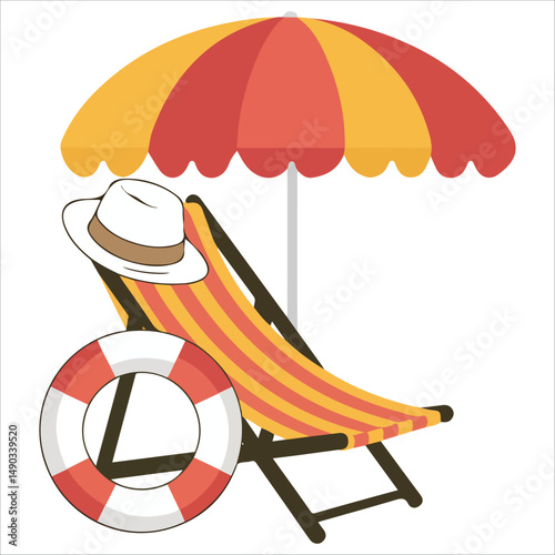 Seaside relaxation setup isolated vector illustration on white background
