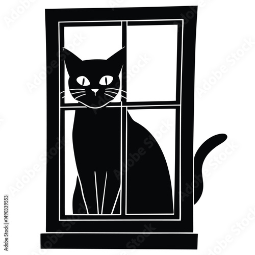 a cat perched on a windowsill with glowing eyes