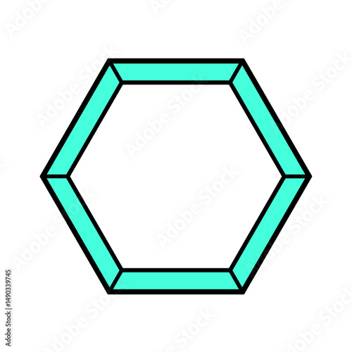 Vector illustration of a hexagonal frame with thick black lines and bright turquoise fill.