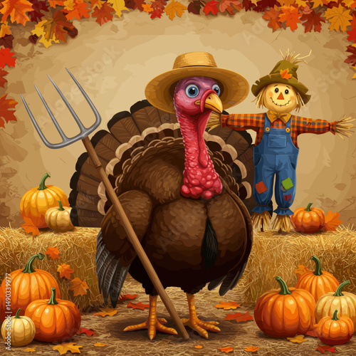 Festive greetings saying "Happy Thanksgiving" with cartoon turkeys and fall-themed backgrounds.