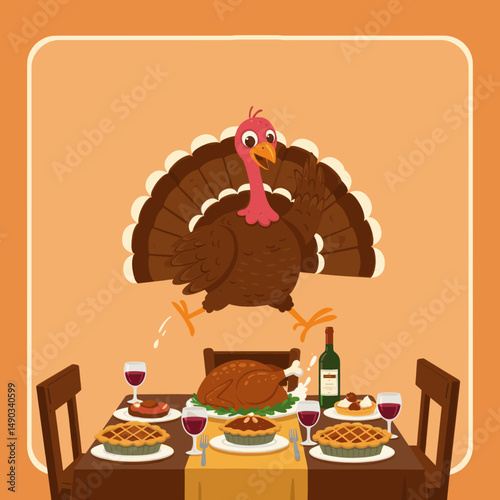 Festive greetings saying "Happy Thanksgiving" with cartoon turkeys and fall-themed backgrounds.