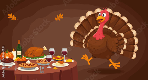 Festive greetings saying "Happy Thanksgiving" with cartoon turkeys and fall-themed backgrounds.