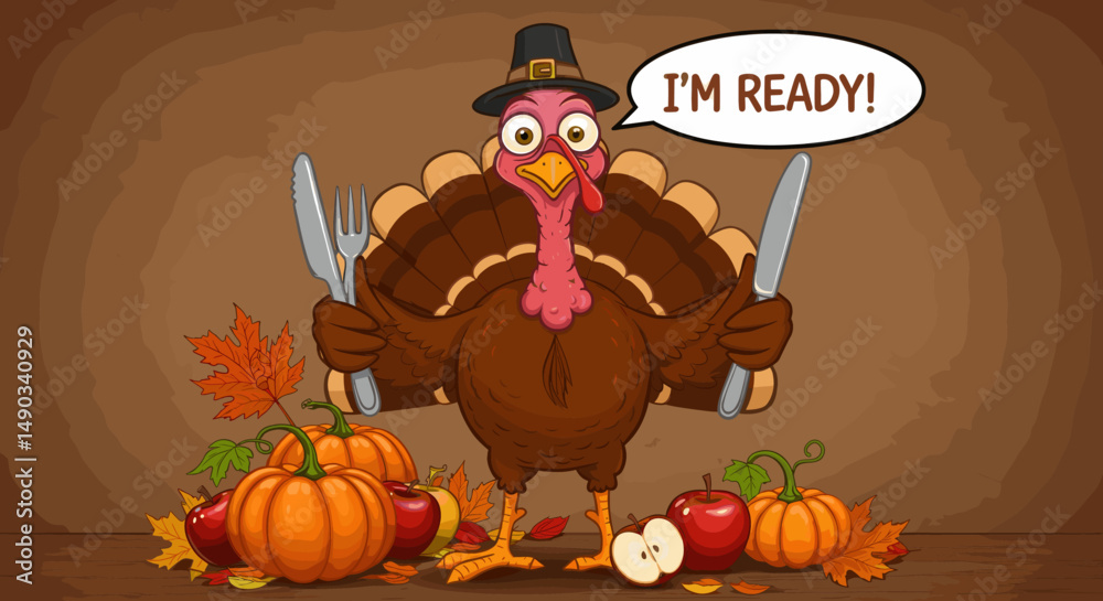 Naklejka premium A cheerful collection of Thanksgiving graphics featuring turkeys, autumn leaves, and playful characters.